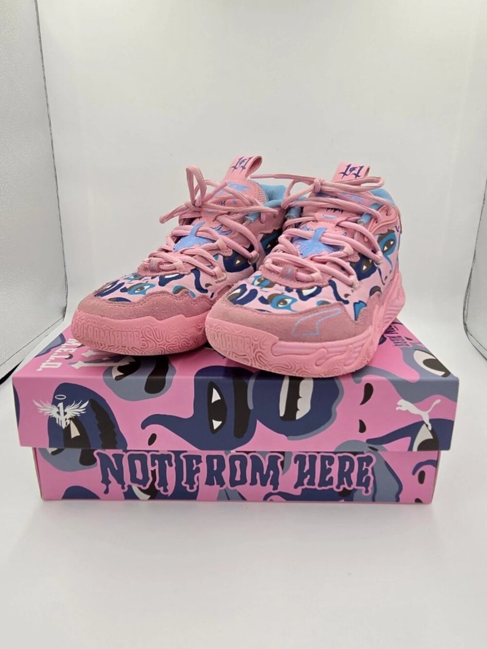 PUMA MB.03 Kid Super JR Pink Light Blue Kids Sneakers Size 4 Basketball LaMelo